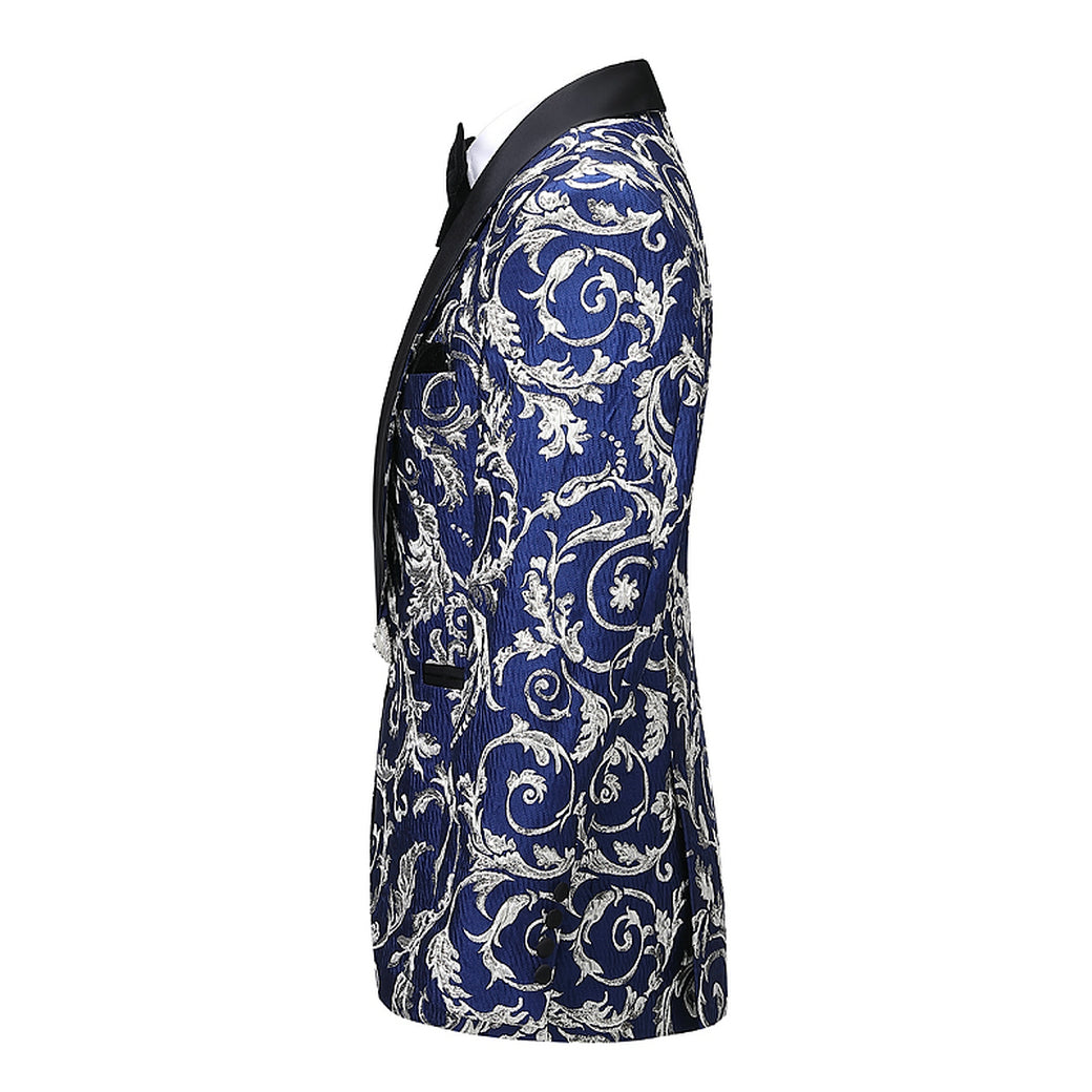 Blue 2 Pieces Mens Suit Patterned Shawl Lapel (Blazer+Pants)