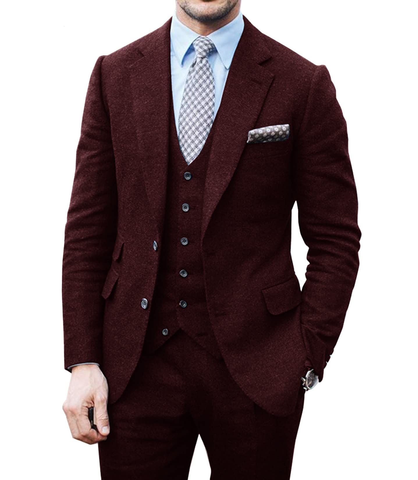 3 Pieces Men's Herringbone Business Suit