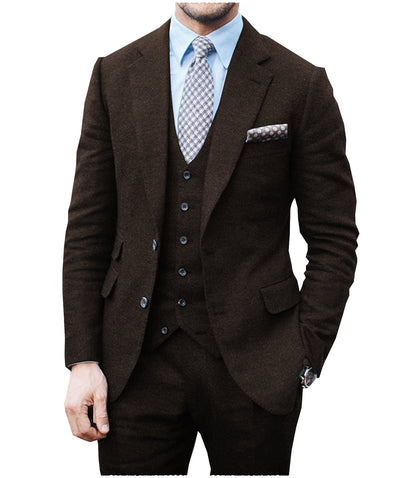 3 Pieces Men's Herringbone Business Suit