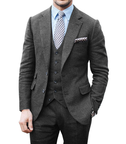 3 Pieces Men's Herringbone Business Suit