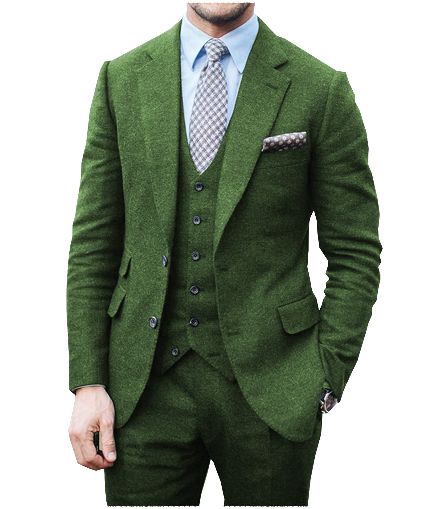 3 Pieces Men's Herringbone Business Suit