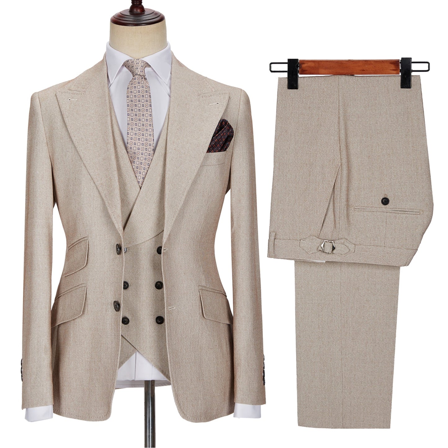 3 Pieces Men's Slim Fit Peak Lapel Suit