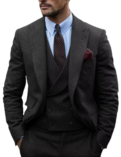 3 Pieces Men's Herringbone Suit