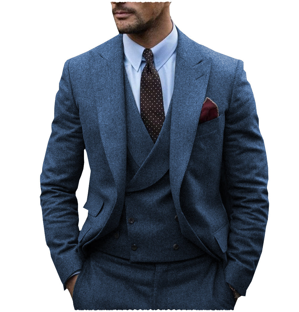 3 Pieces Men's Herringbone Suit