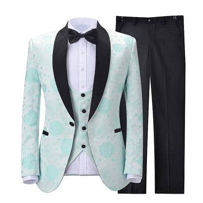 3 Pieces Patterned Shawl Lapel Men's Suit