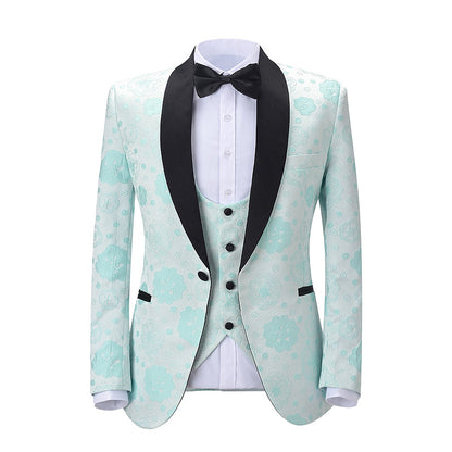 3 Pieces Patterned Shawl Lapel Men's Suit