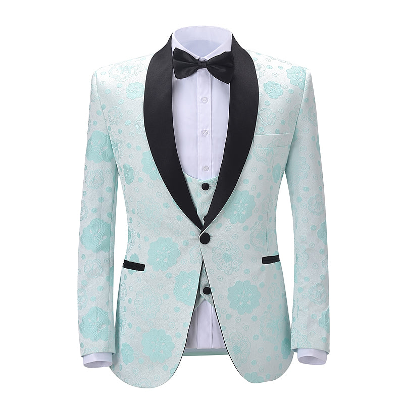 3 Pieces Patterned Shawl Lapel Men's Suit