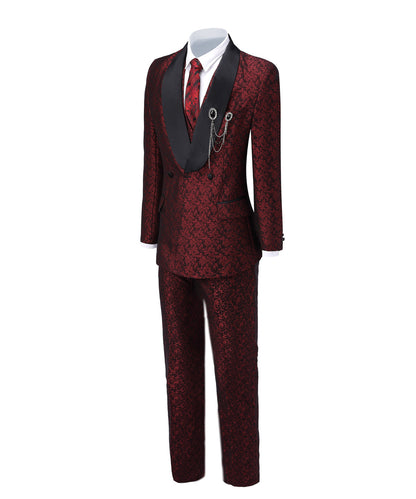 3 Pieces Men's Patterned Shawl Lapel Suit