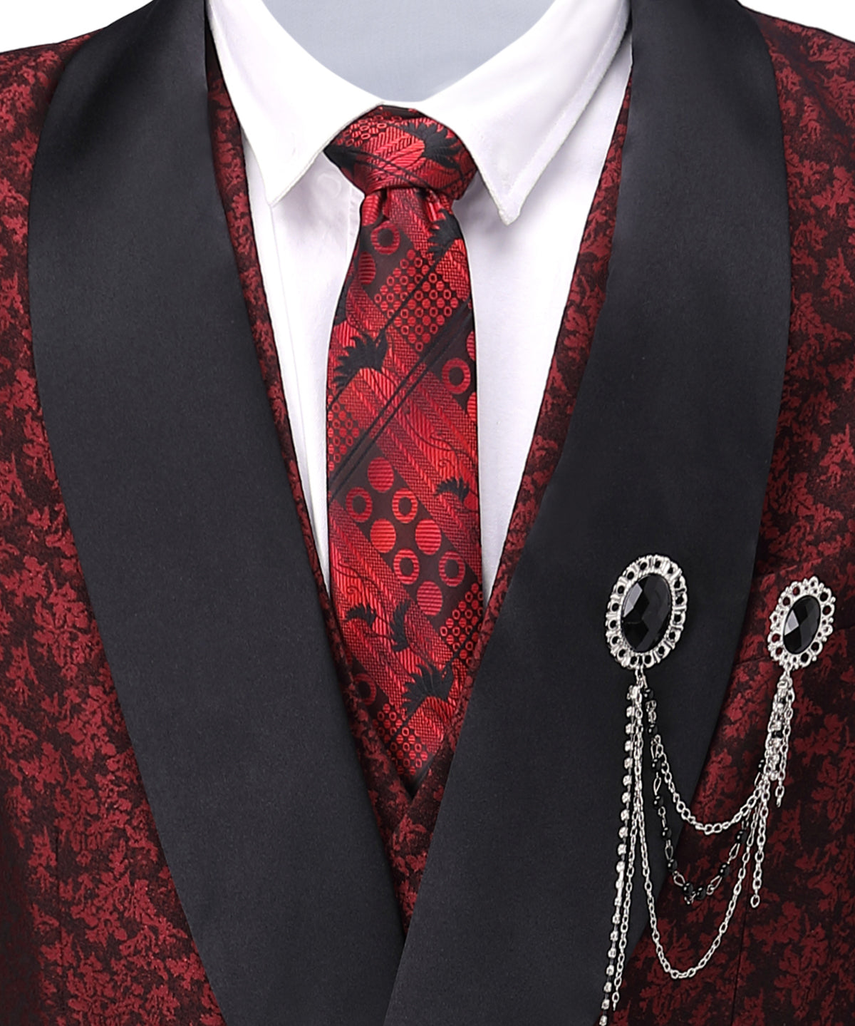 3 Pieces Men's Patterned Shawl Lapel Suit