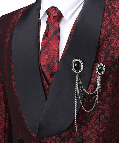 3 Pieces Men's Patterned Shawl Lapel Suit