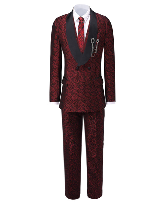 3 Pieces Men's Patterned Shawl Lapel Suit