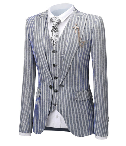 Formal Grey Striped 3 Pieces Men's Suit