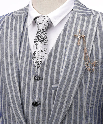 Formal Grey Striped 3 Pieces Men's Suit