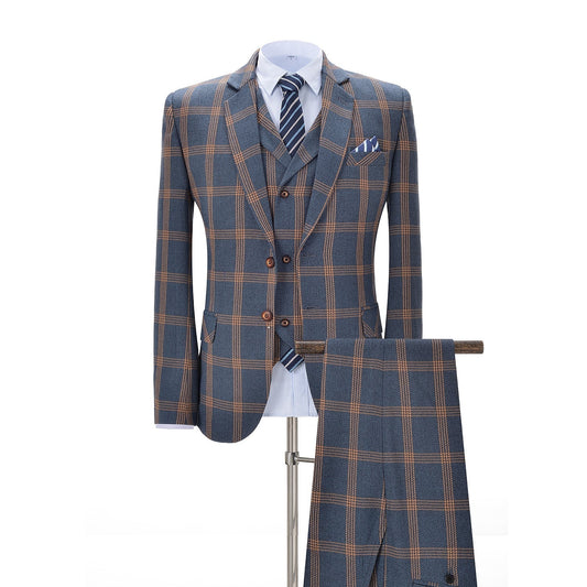 Formal Plaid 3 Pieces Men's Notch Lapel Suit