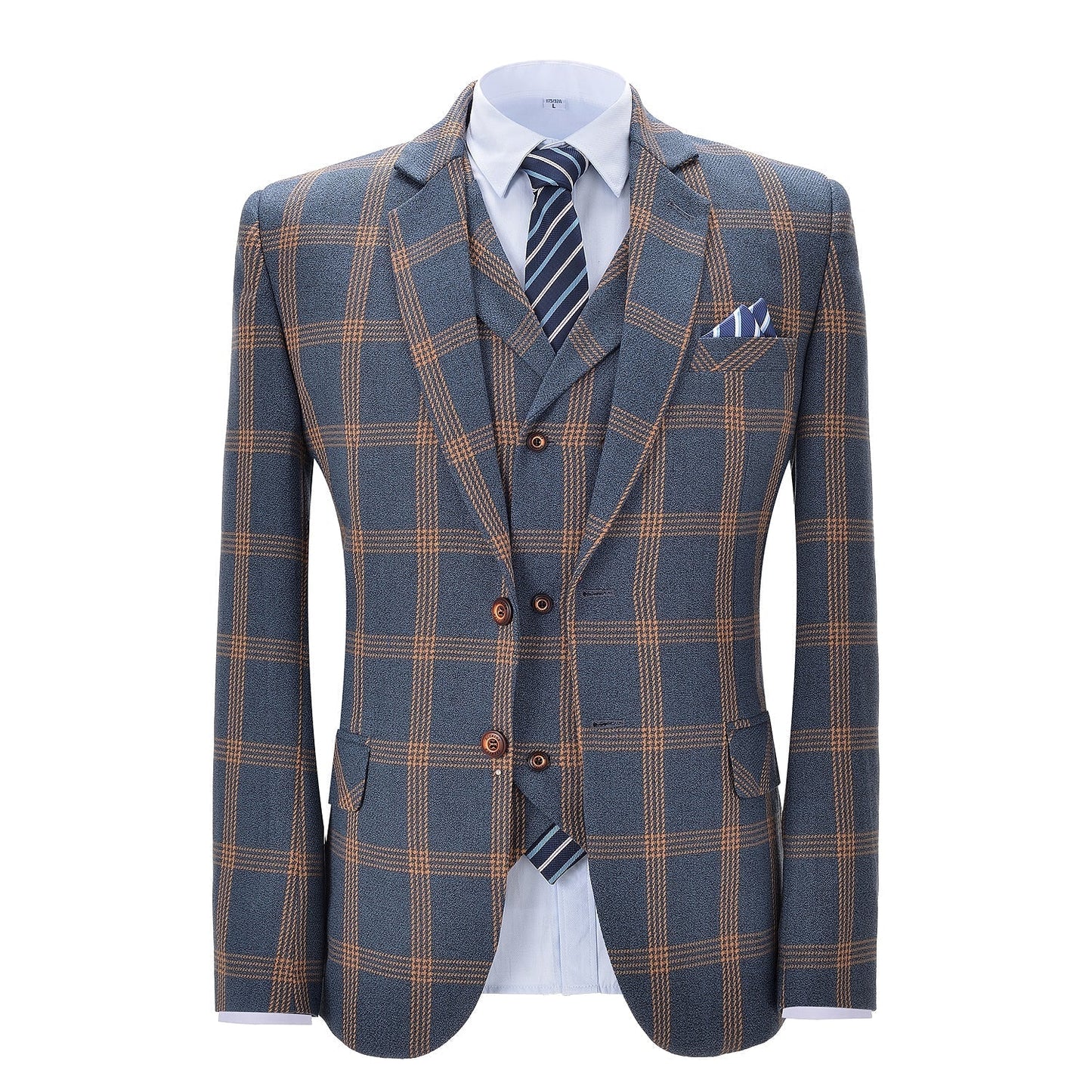 Formal Plaid 3 Pieces Men's Notch Lapel Suit