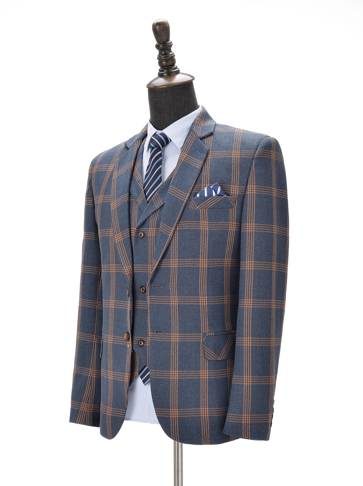 Formal Plaid 3 Pieces Men's Notch Lapel Suit