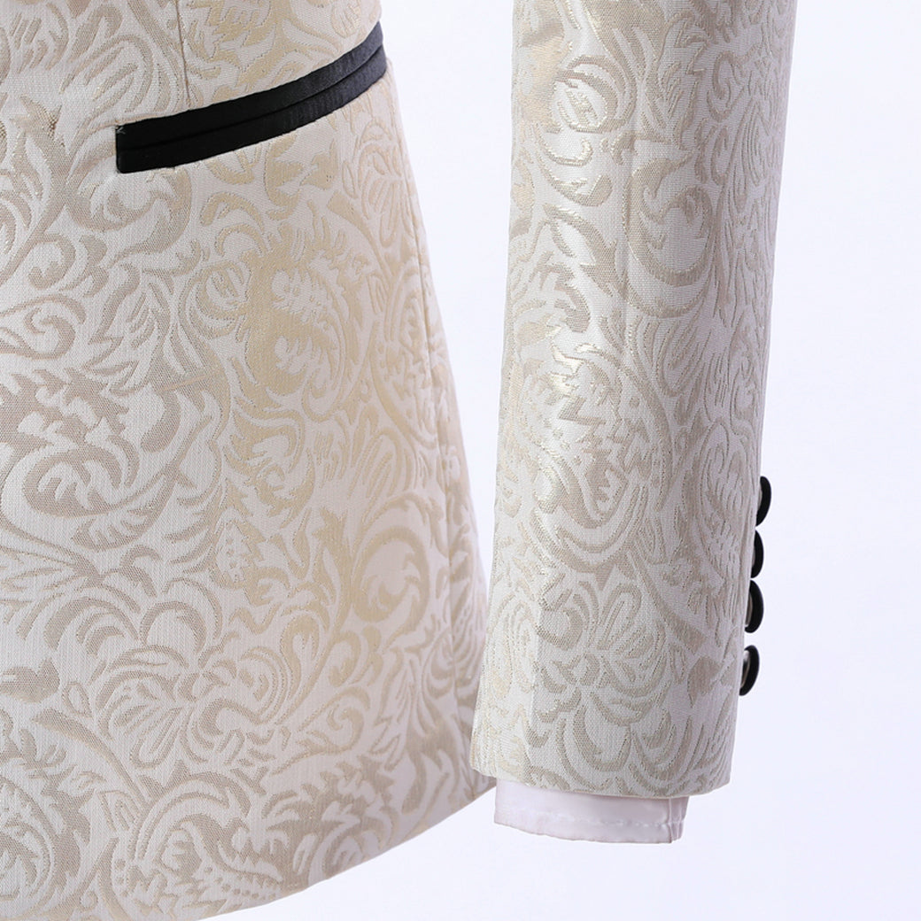 3 Pieces Men's Ivory Patterned Shawl Lapel Tuxedos