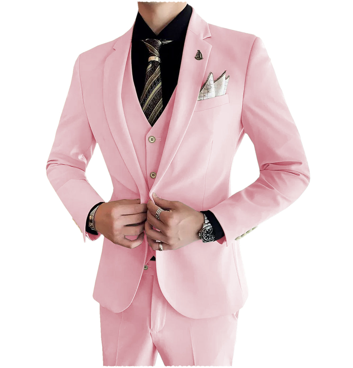 Men's 3 Pieces Notch Lapel Single Buttons Suit