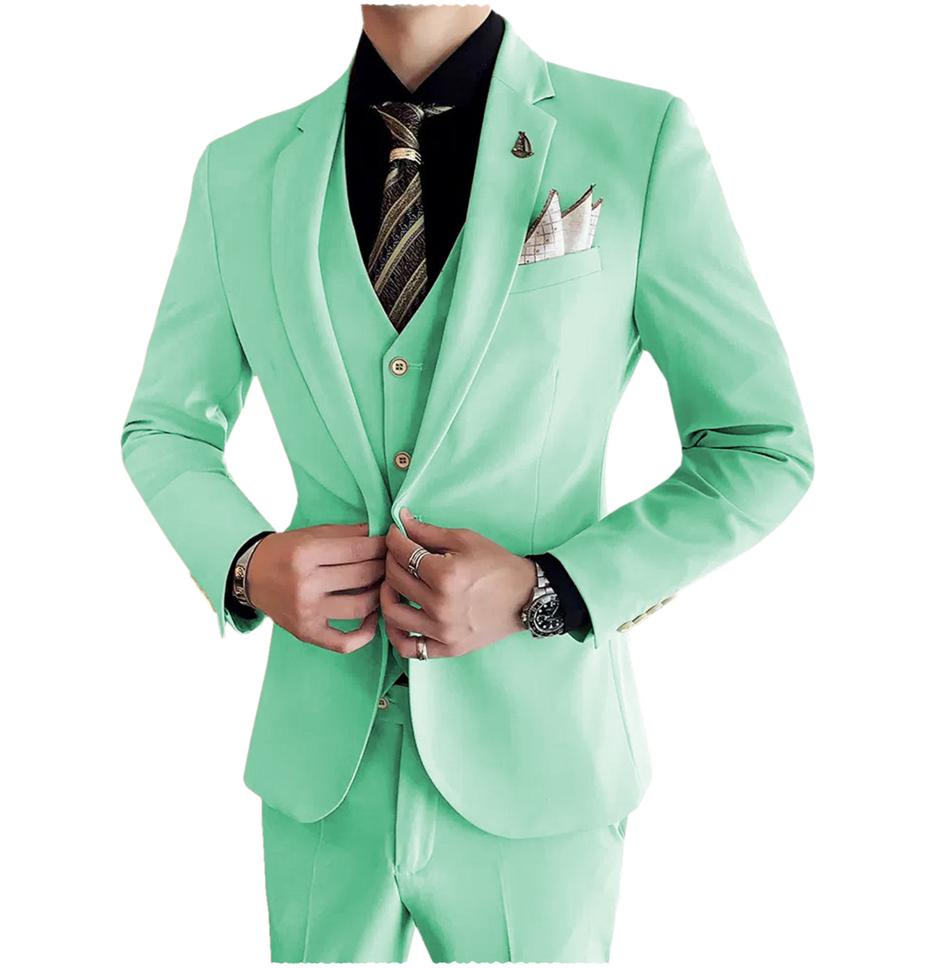 Men's 3 Pieces Notch Lapel Single Buttons Suit