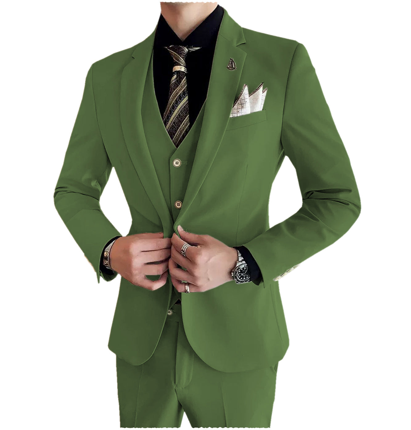 Men's 3 Pieces Notch Lapel Single Buttons Suit