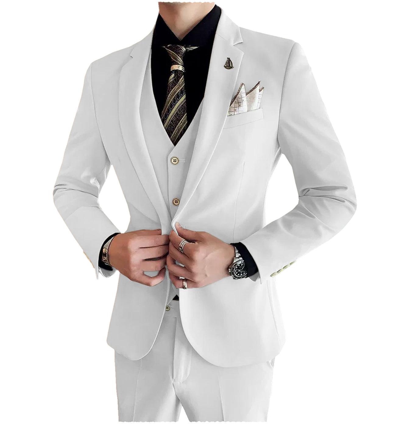 Men's 3 Pieces Notch Lapel Single Buttons Suit