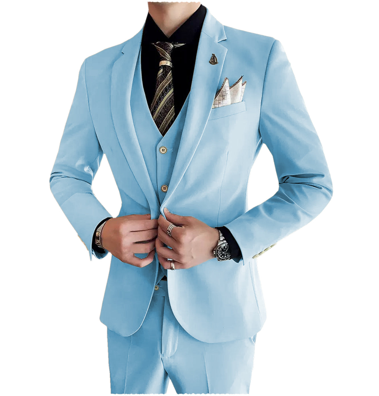 Men's 3 Pieces Notch Lapel Single Buttons Suit