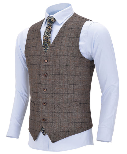 Notch Lapel Plaid 3 Pieces Men's Coffee Suit