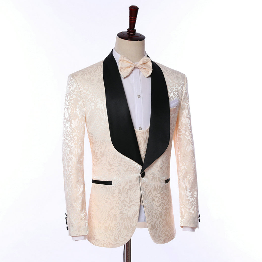 3 Pieces Men's Patterned Shawl Lapel Tuxedos