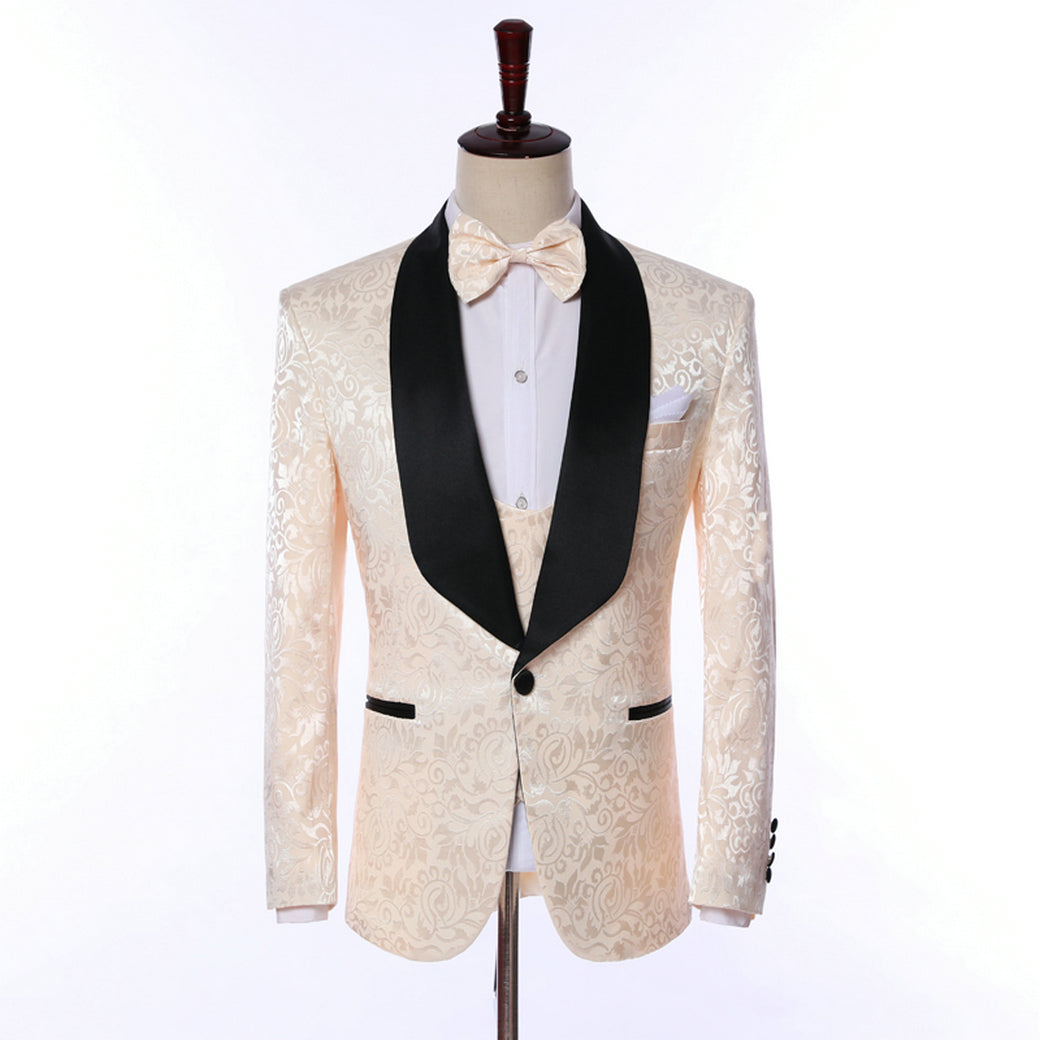 3 Pieces Men's Patterned Shawl Lapel Tuxedos