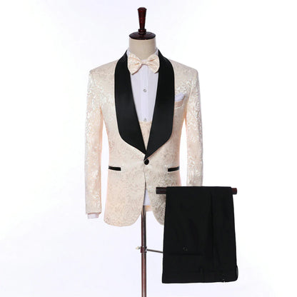 3 Pieces Men's Patterned Shawl Lapel Tuxedos