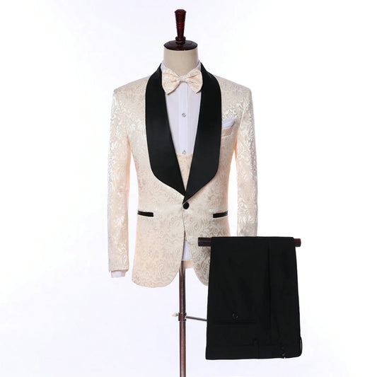 3 Pieces Men's Patterned Shawl Lapel Tuxedos