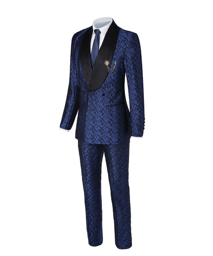 3 Pieces Men's Patterned Shawl Lapel Suit