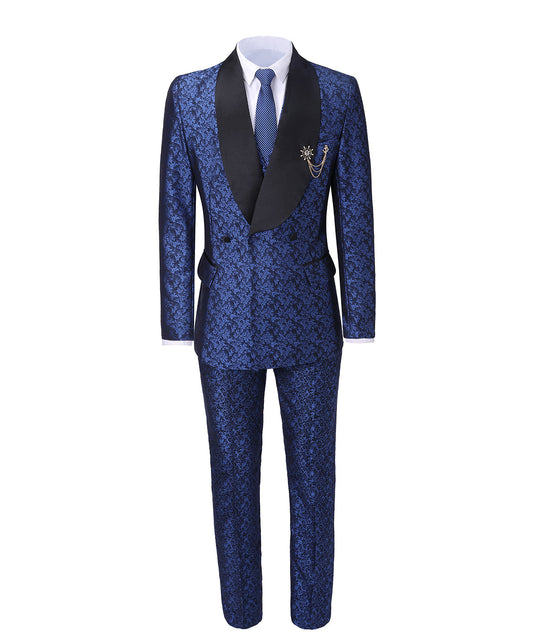 3 Pieces Men's Patterned Shawl Lapel Suit