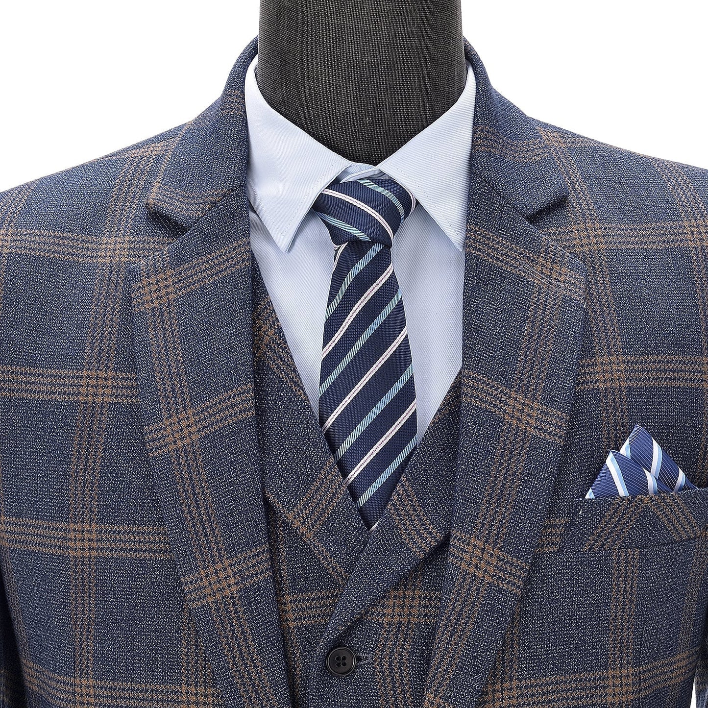 3 Pieces Men's Plaid Notch Lapel Suit