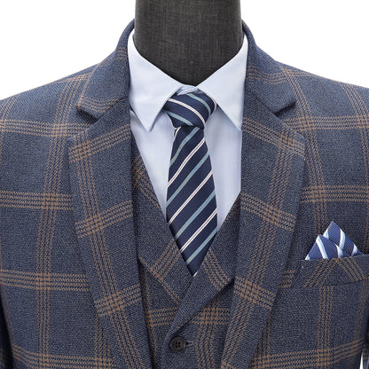 3 Pieces Men's Plaid Notch Lapel Suit