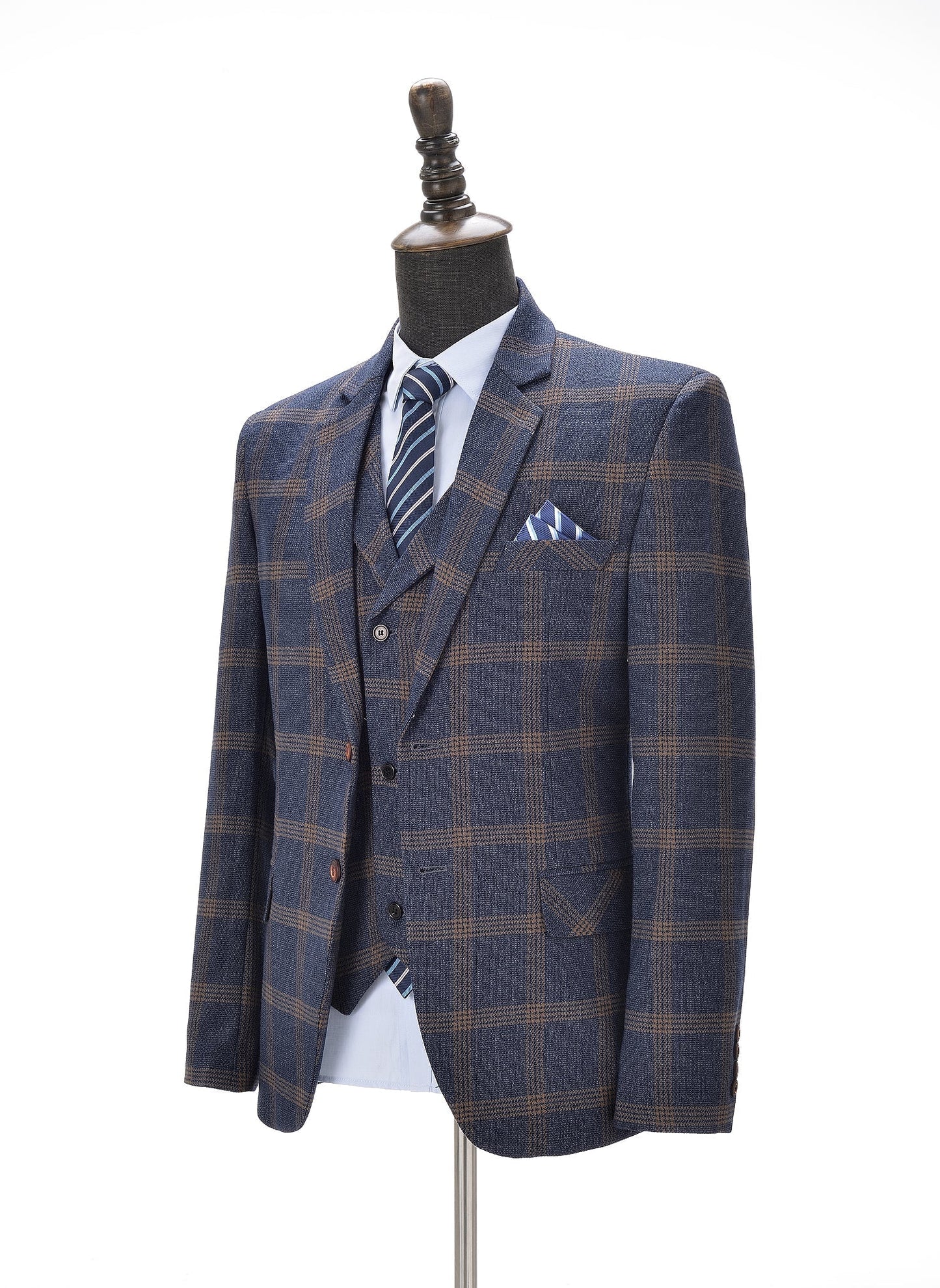 3 Pieces Men's Plaid Notch Lapel Suit