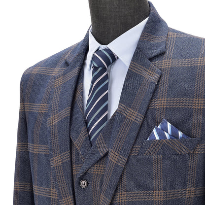 3 Pieces Men's Plaid Notch Lapel Suit