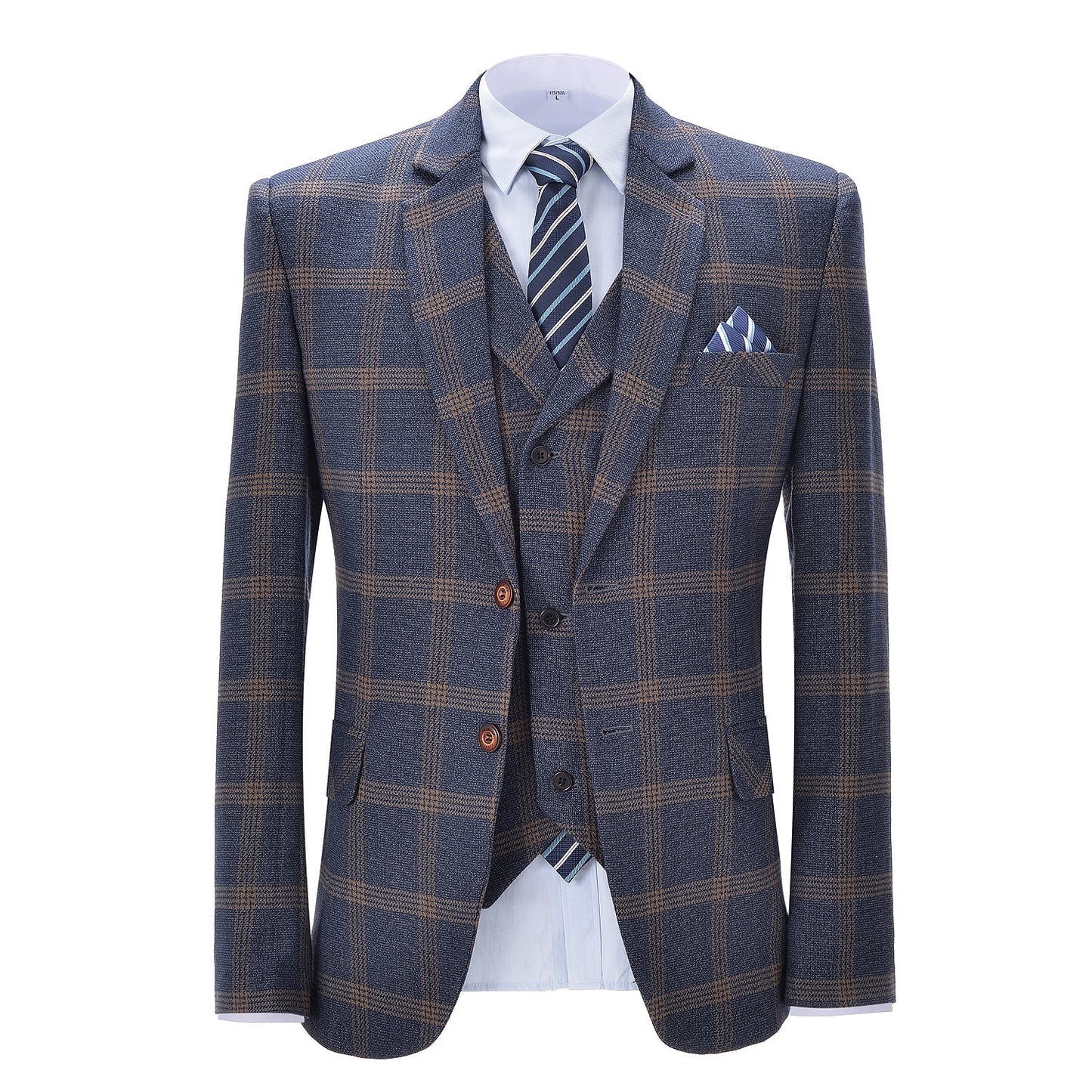 3 Pieces Men's Plaid Notch Lapel Suit