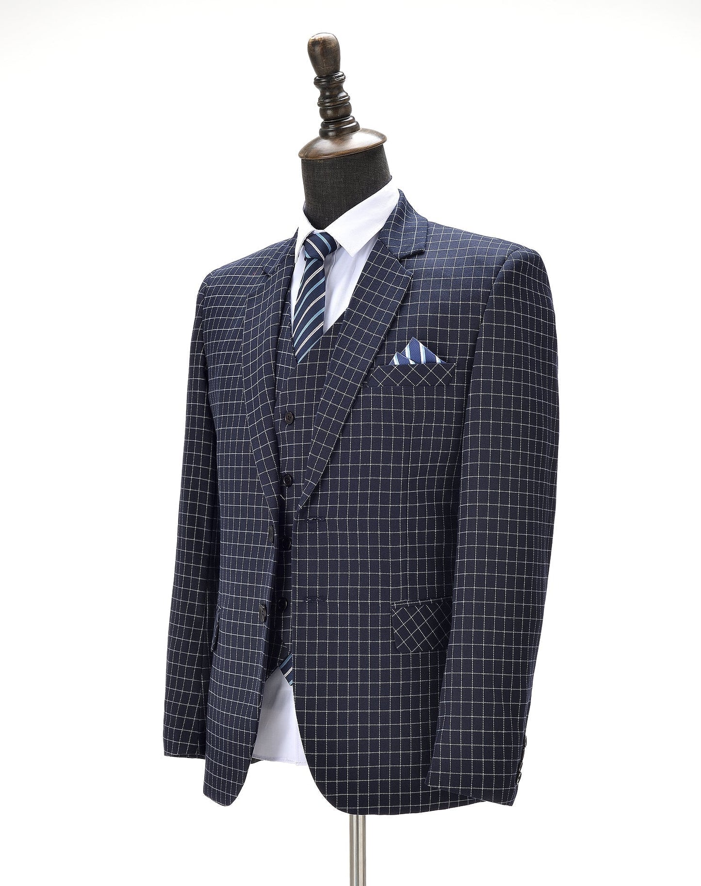 3 Pieces Men's Plaid Notch Lapel Suit