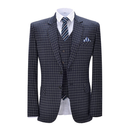 3 Pieces Men's Plaid Notch Lapel Suit