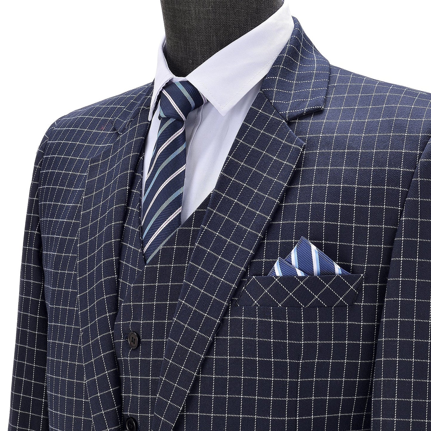 3 Pieces Men's Plaid Notch Lapel Suit