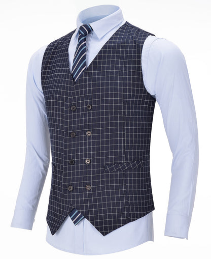 3 Pieces Men's Plaid Notch Lapel Suit