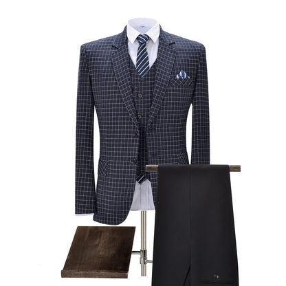 3 Pieces Men's Plaid Notch Lapel Suit