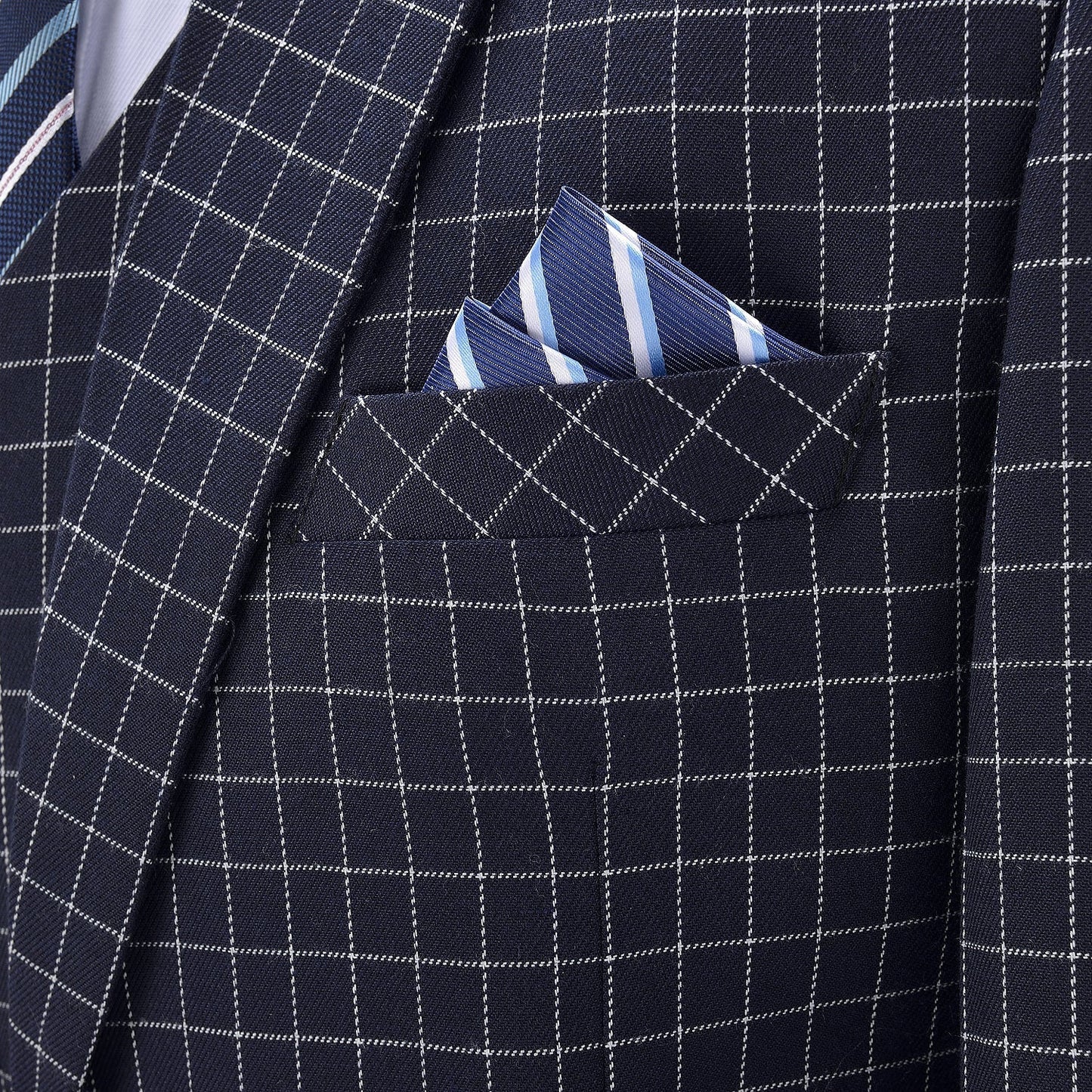 3 Pieces Men's Plaid Notch Lapel Suit