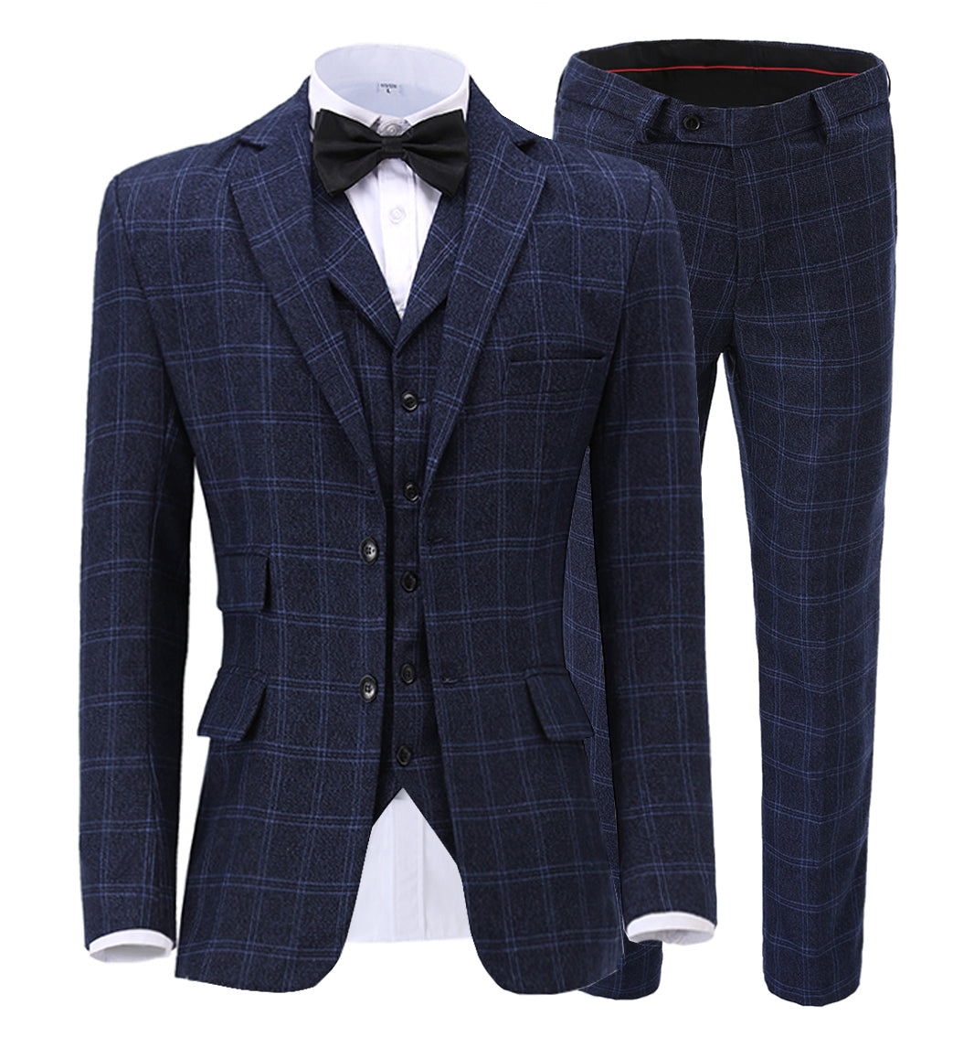 Plaid Notch Lapel 3 Pieces Men's Suit