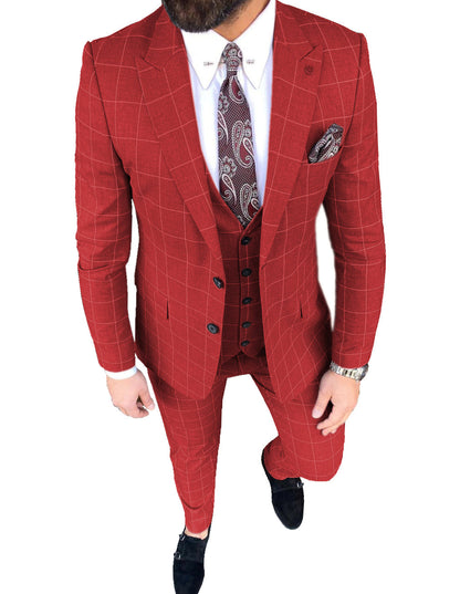 Plaid Peak Lapel 3 Pieces Men's Suit