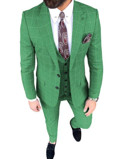 Plaid Peak Lapel 3 Pieces Men's Suit