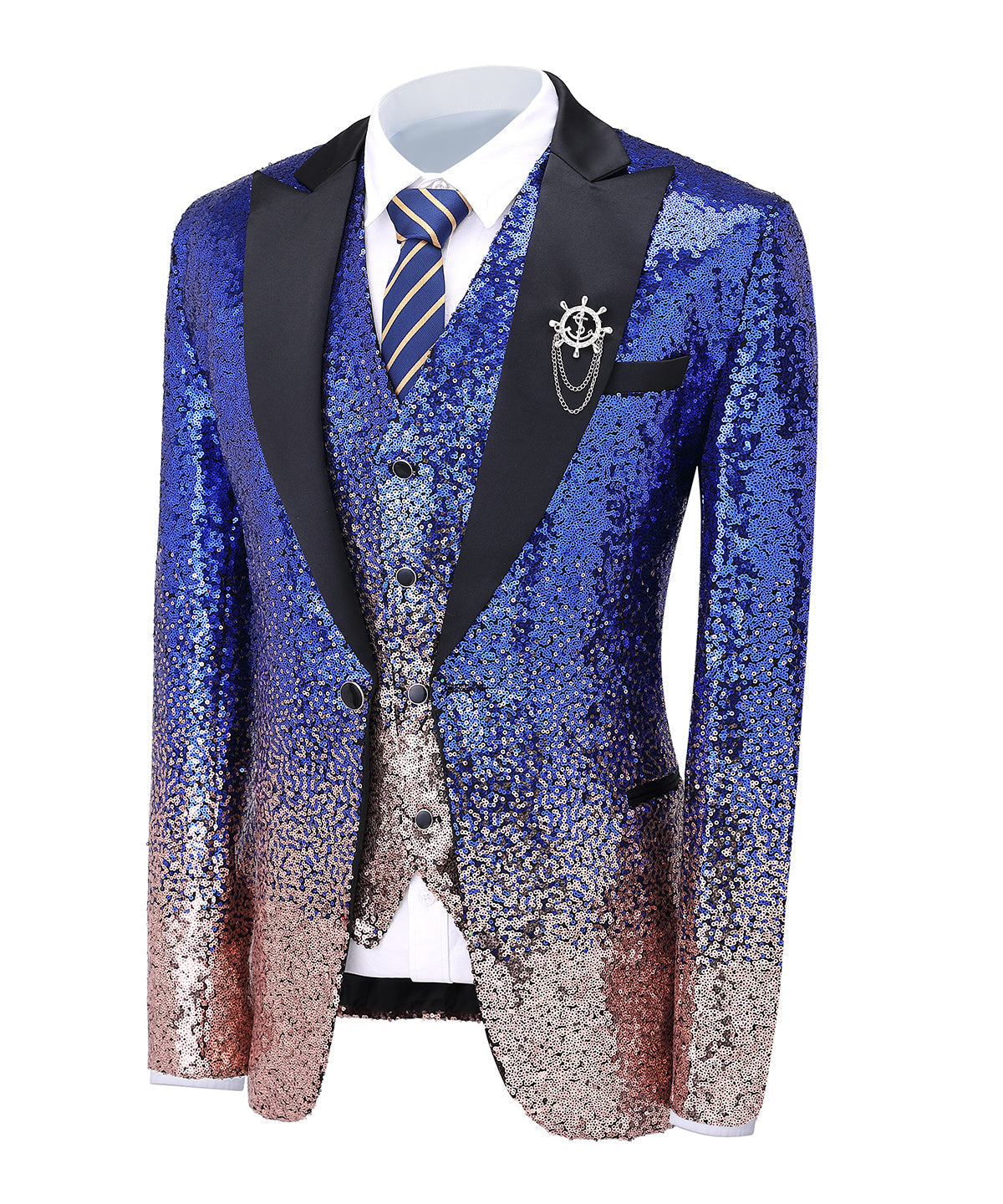 Sequins Formal Peak Lapel 3 Pieces Men's Tuxedos