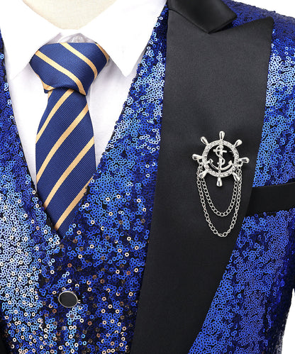 Sequins Formal Peak Lapel 3 Pieces Men's Tuxedos