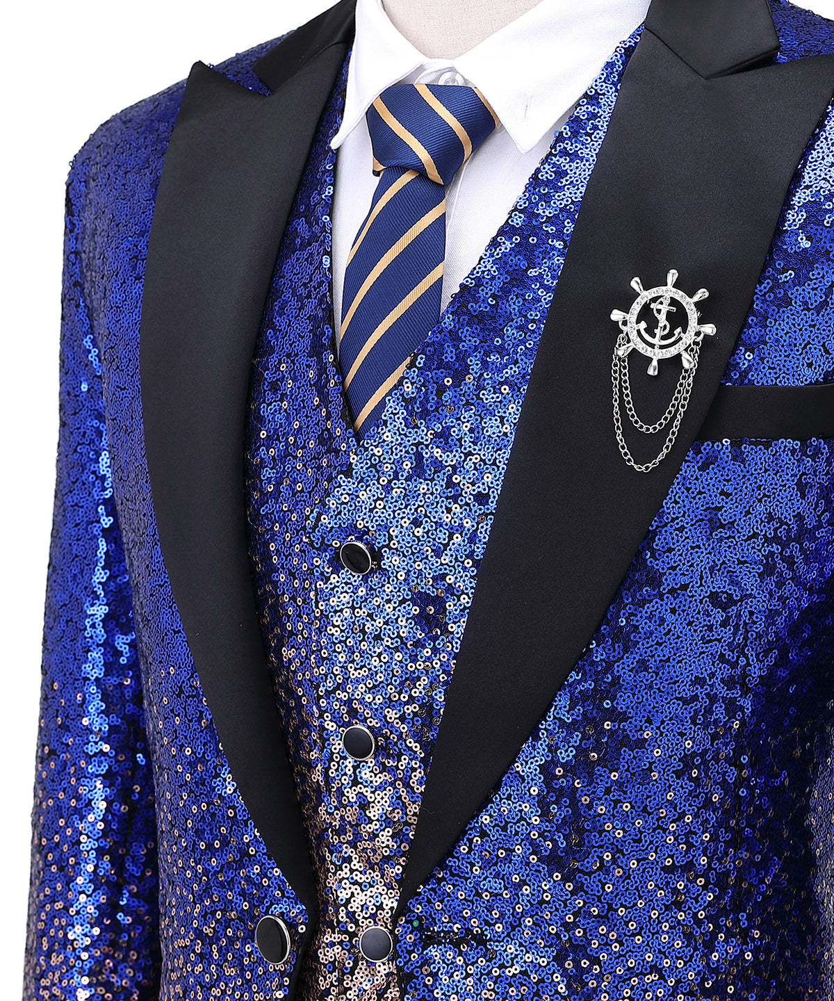 Sequins Formal Peak Lapel 3 Pieces Men's Tuxedos